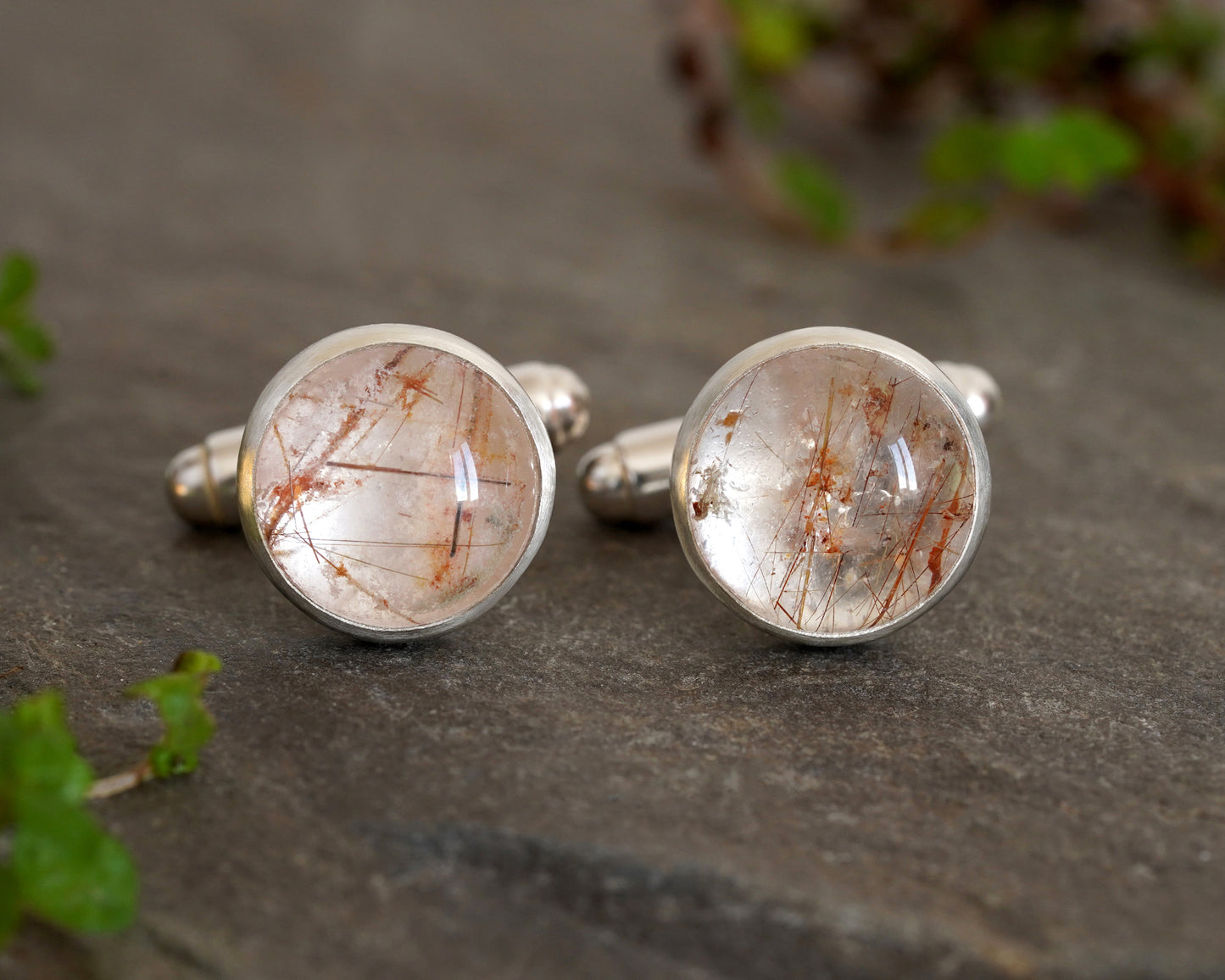 Rutilated Quartz Cufflinks in Solid Sterling Silver