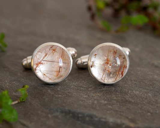 Rutilated Quartz Cufflinks in Solid Sterling Silver