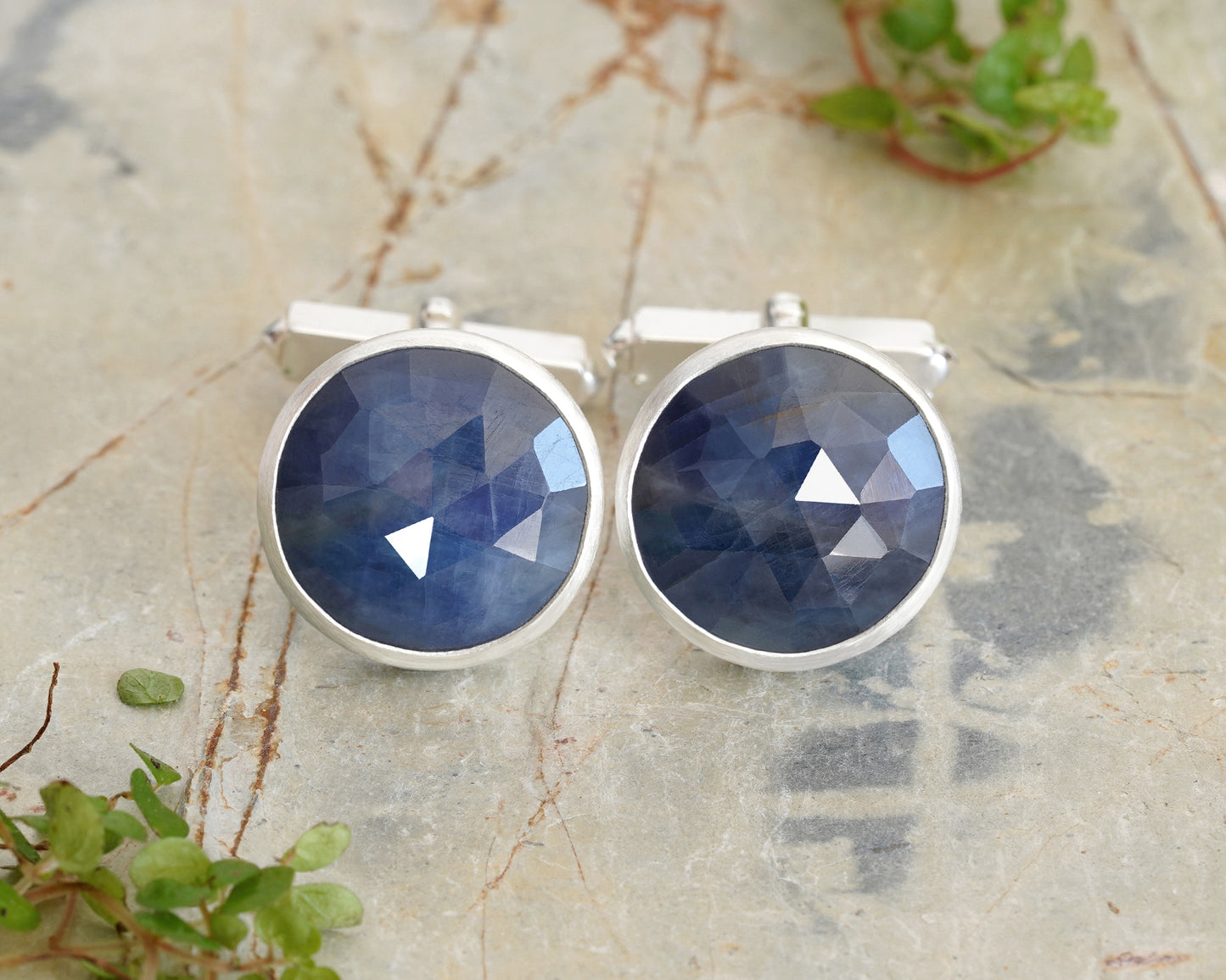 19ct Natural Sapphire Cufflinks in Solid Silver