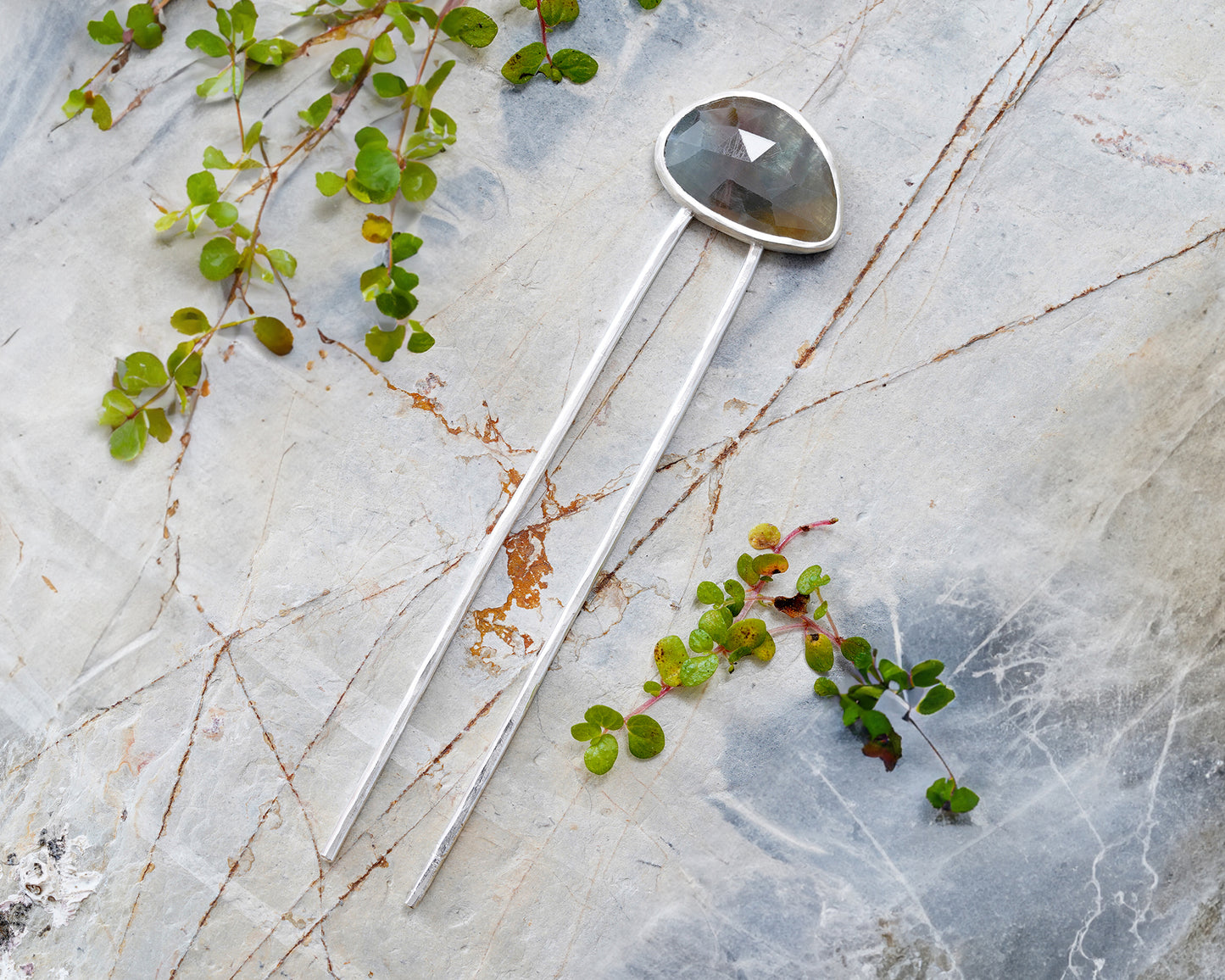 Natural Sapphire Hair Pin in Solid Sterling Silver