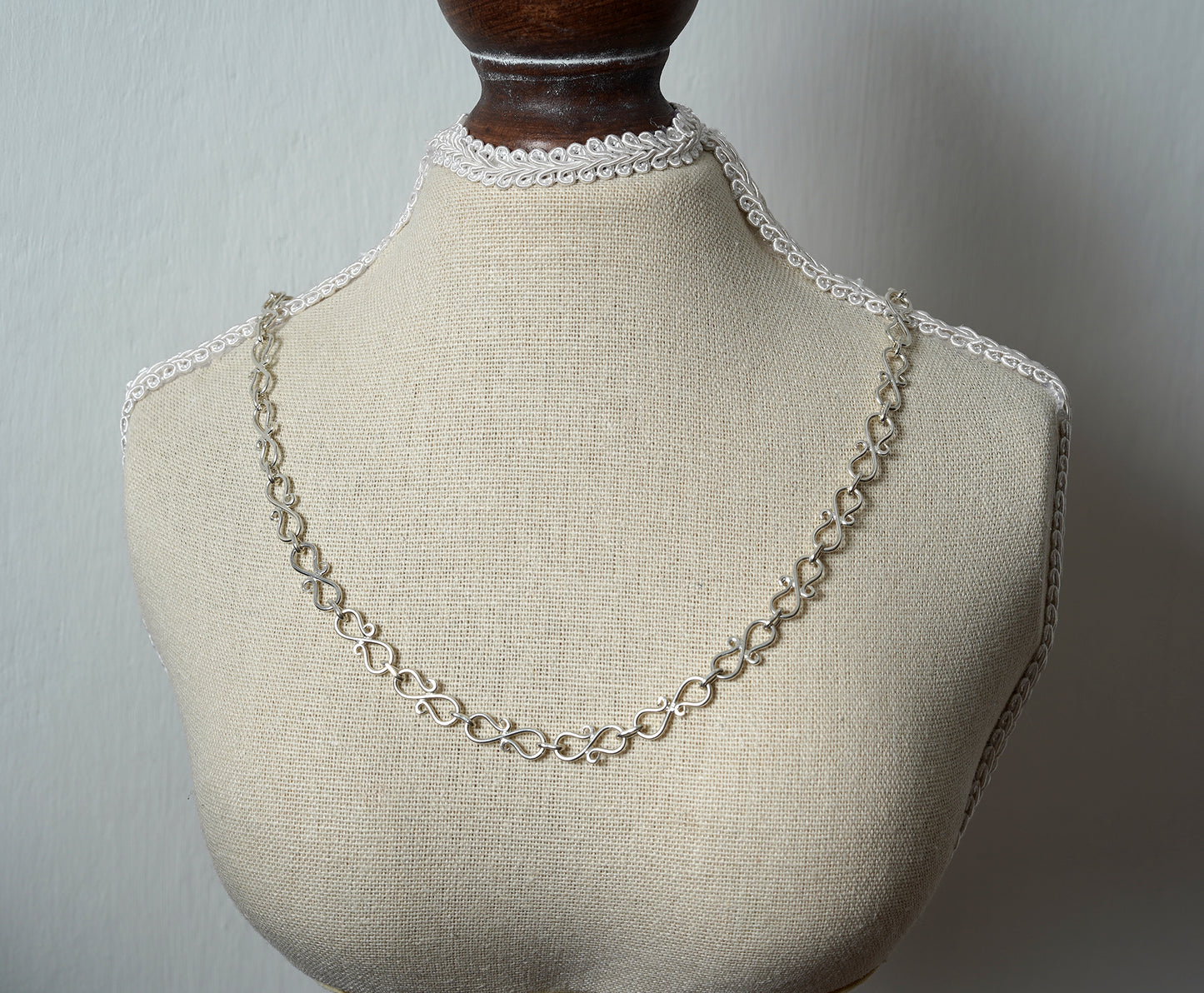 Scroll Link Necklace in Sterling Silver, Unique Handmade Chain Necklace
