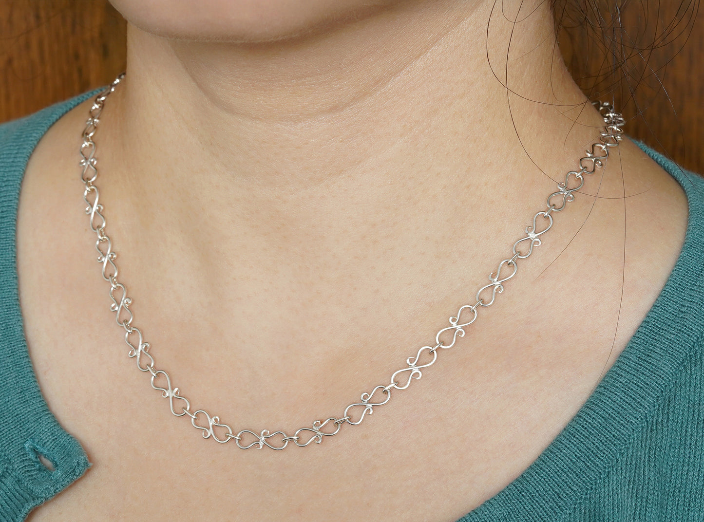Scroll Link Necklace in Sterling Silver, Unique Handmade Chain Necklace