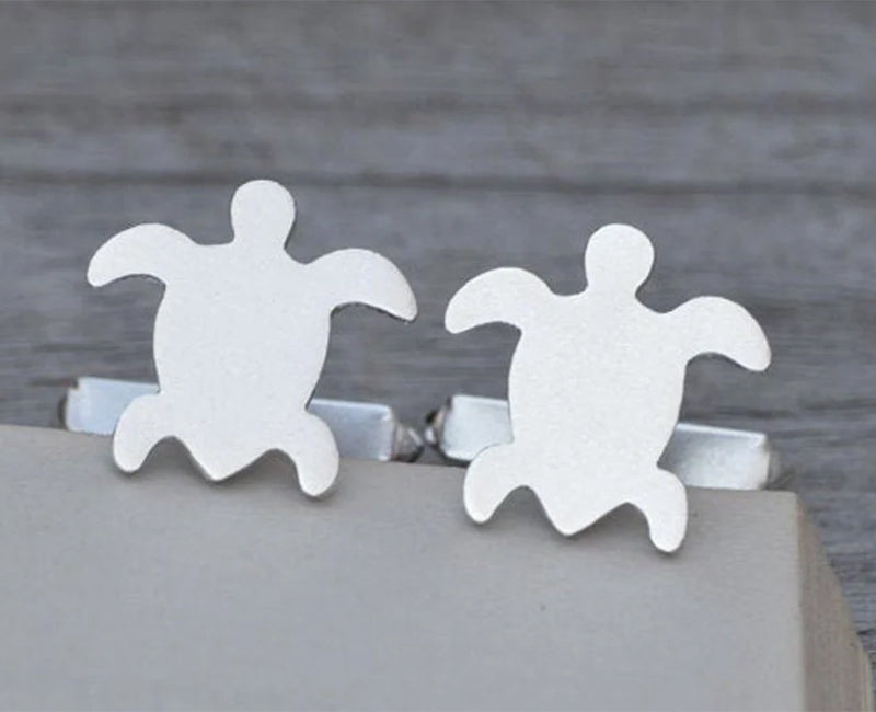 Sea Turtle Cufflinks in Sterling Silver, Personalized Turtle Cufflinks