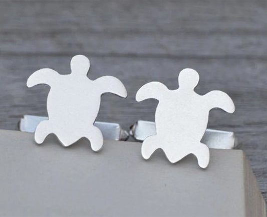 Sea Turtle Cufflinks in Sterling Silver, Personalized Turtle Cufflinks