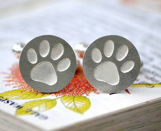 White Paw Print Cufflinks in Sterling Silver, Personalized Cufflinks