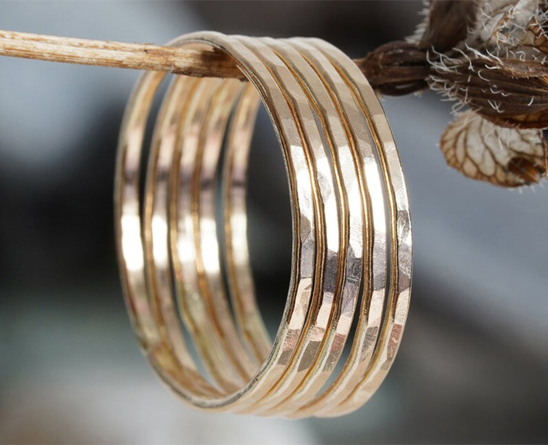 Slim Stacking Rings in solid 14K Yellow Gold