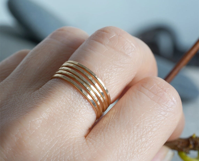 Slim Stacking Rings in solid 14K Yellow Gold