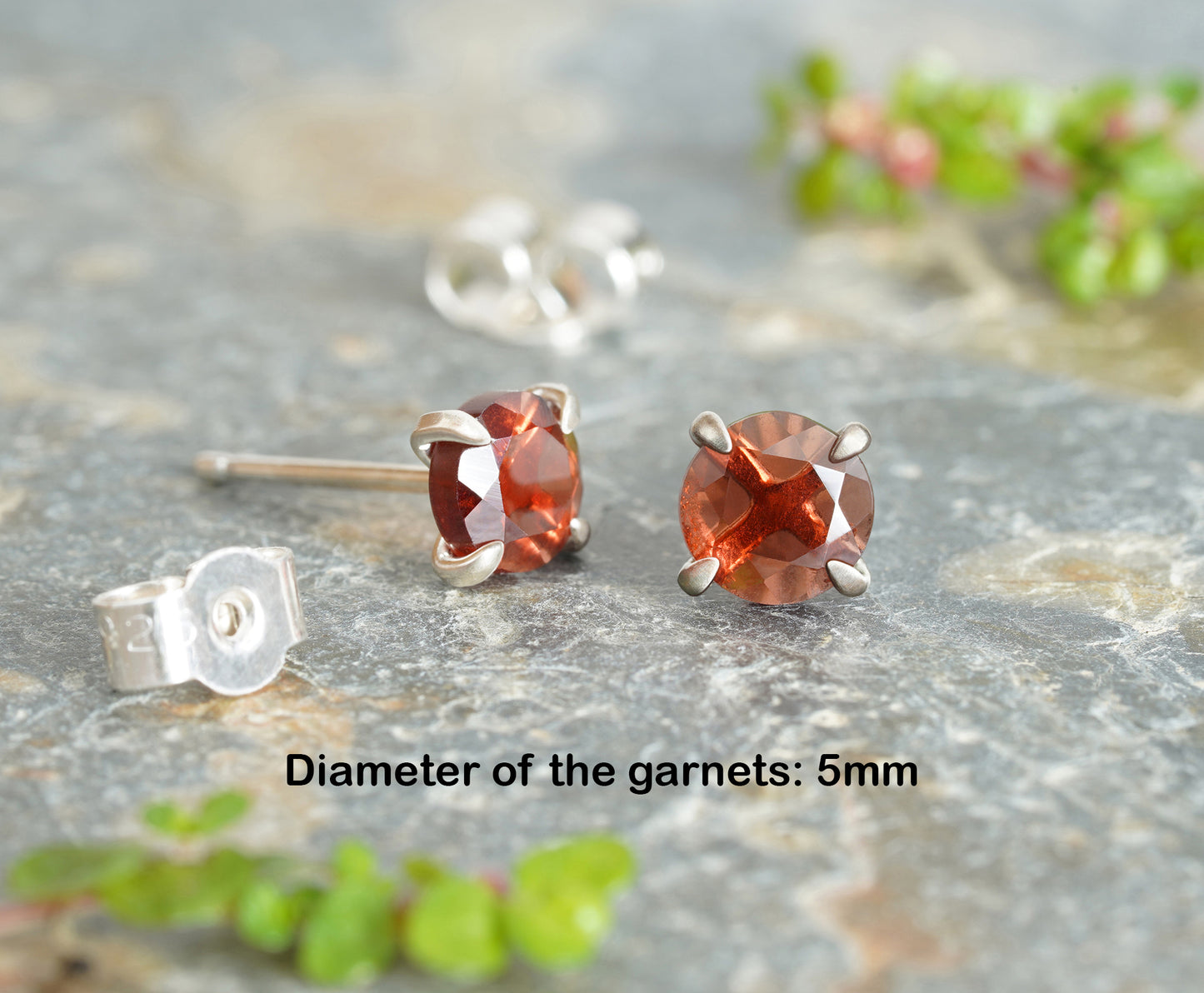 5mm Garnet Stud Earrings in Sterling Silver