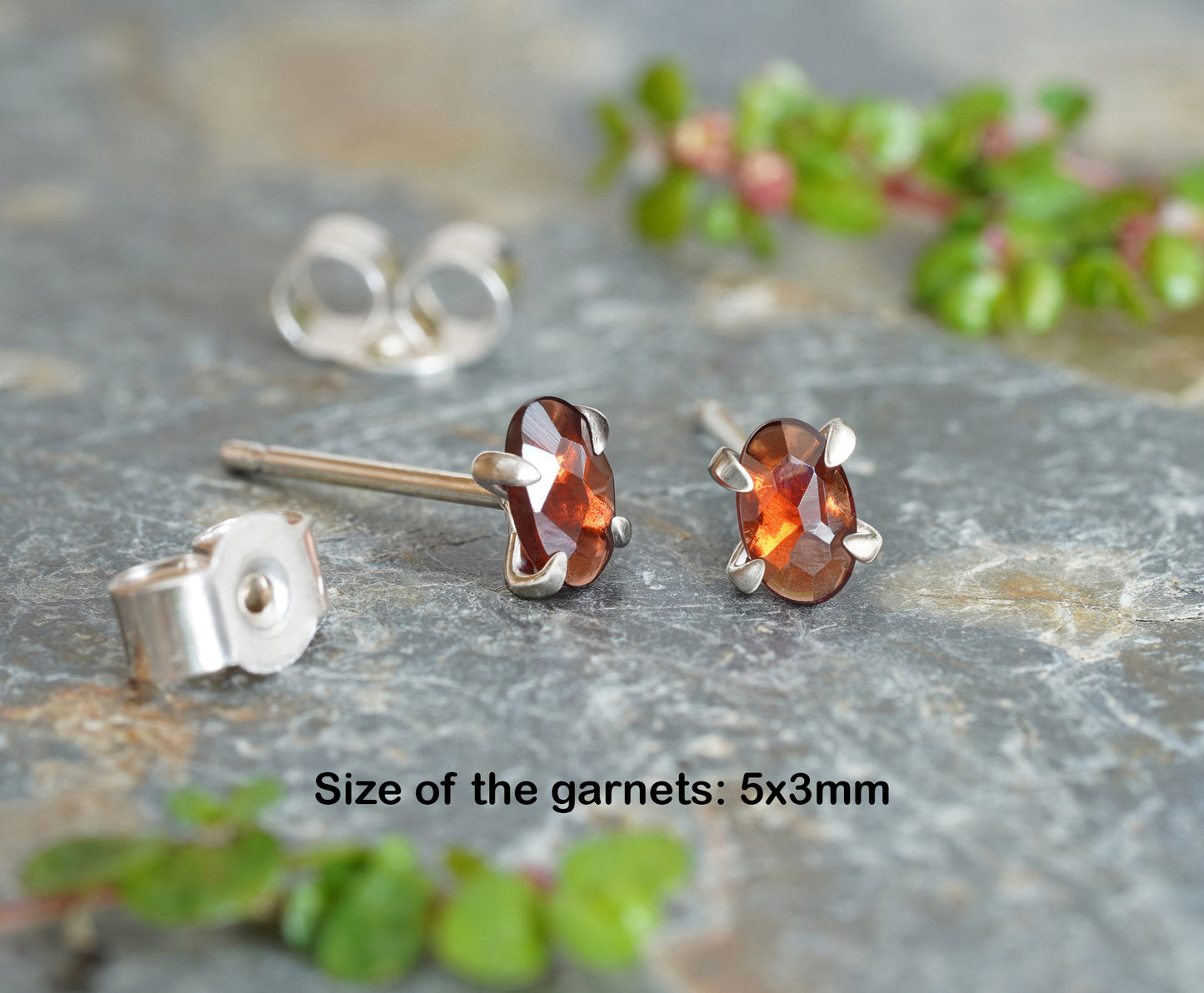 Oval Garnet Stud Earrings in Sterling Silver
