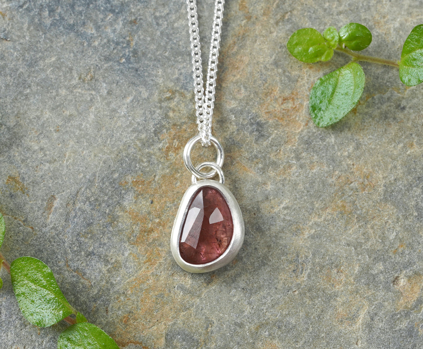 Small Rosewood Red Tourmaline Necklace in Sterling Silver