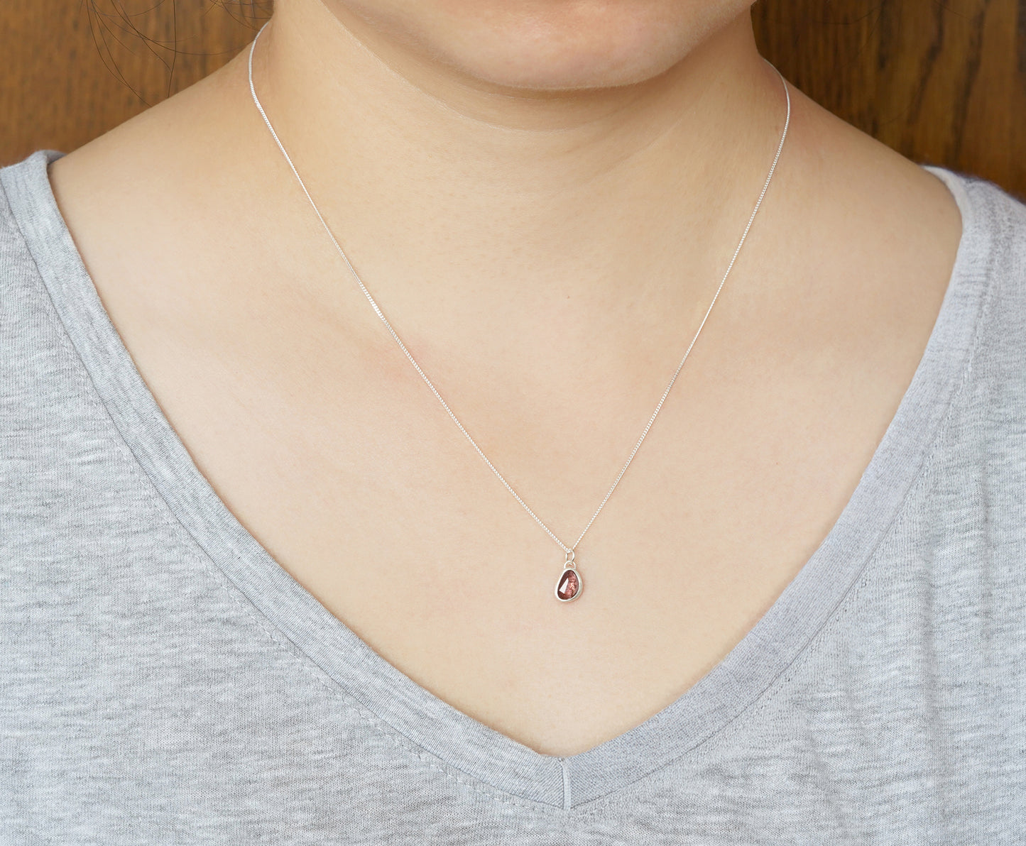 Small Rosewood Red Tourmaline Necklace in Sterling Silver