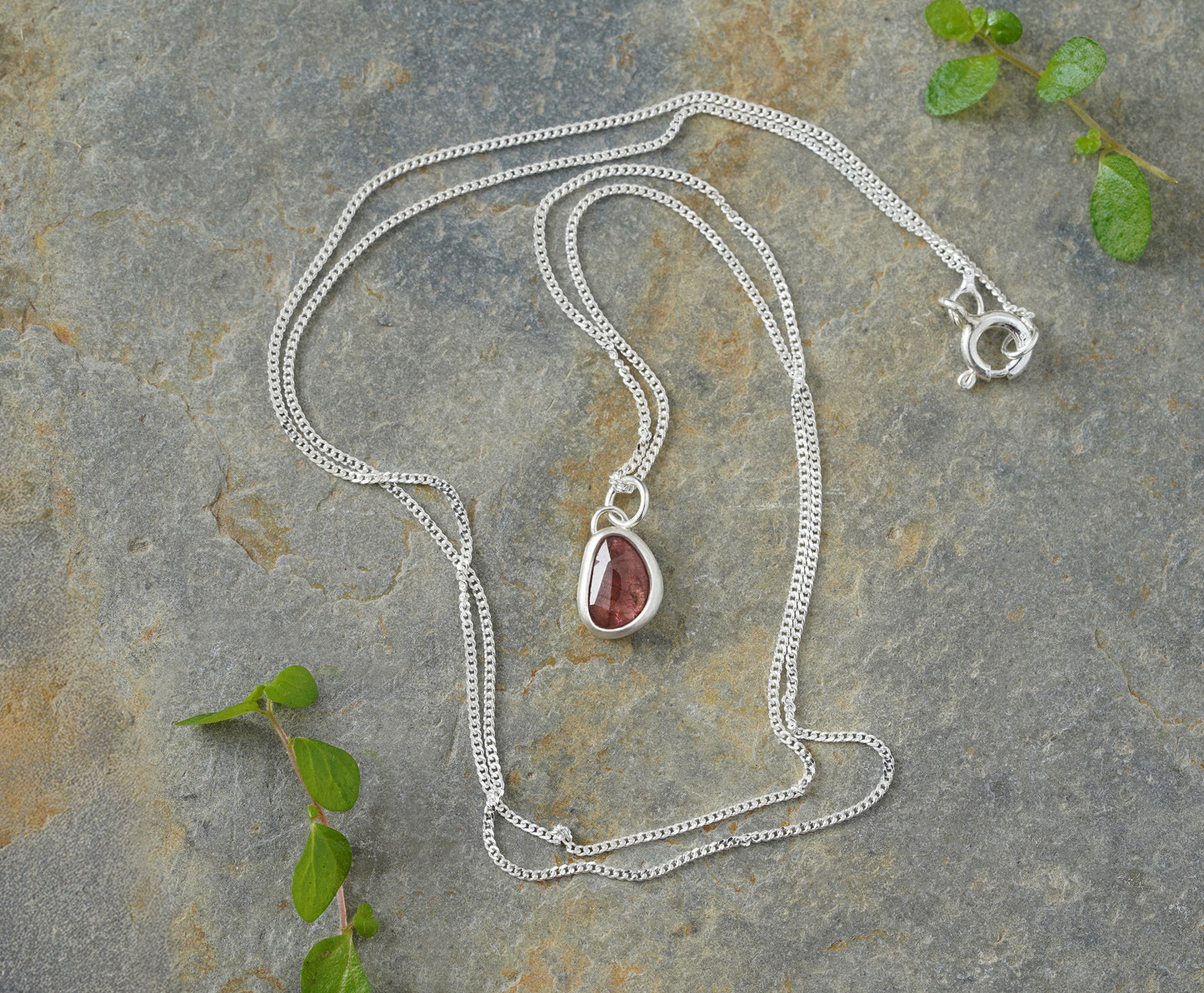 Small Rosewood Red Tourmaline Necklace in Sterling Silver
