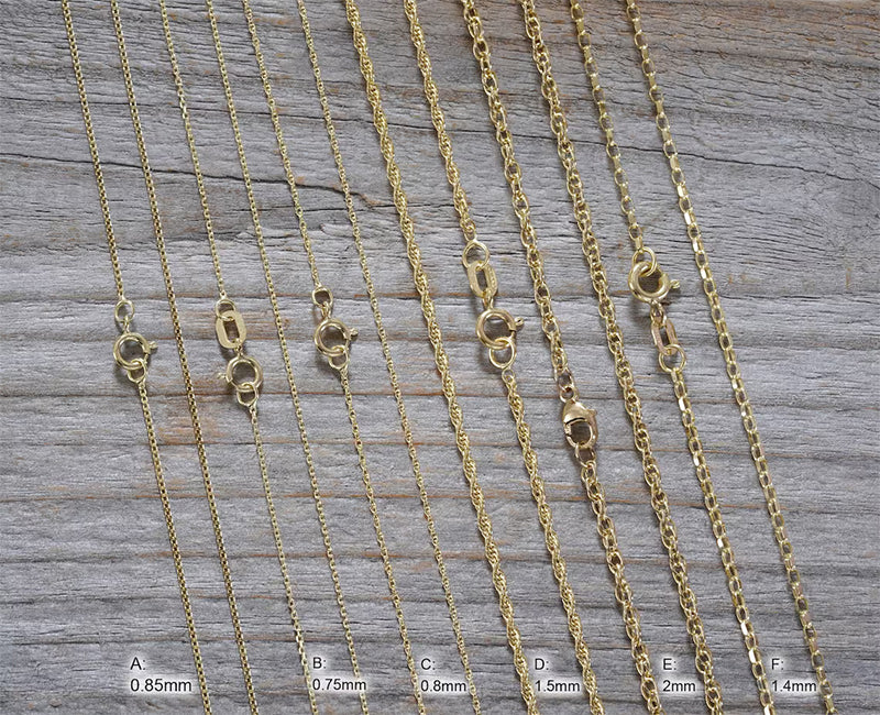 Solid 9ct Yellow Gold Chain; Curb, Belcher, and Rope