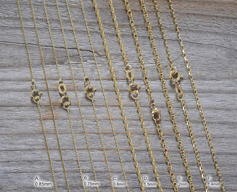 Solid 9ct Yellow Gold Chain; Curb, Belcher, and Rope
