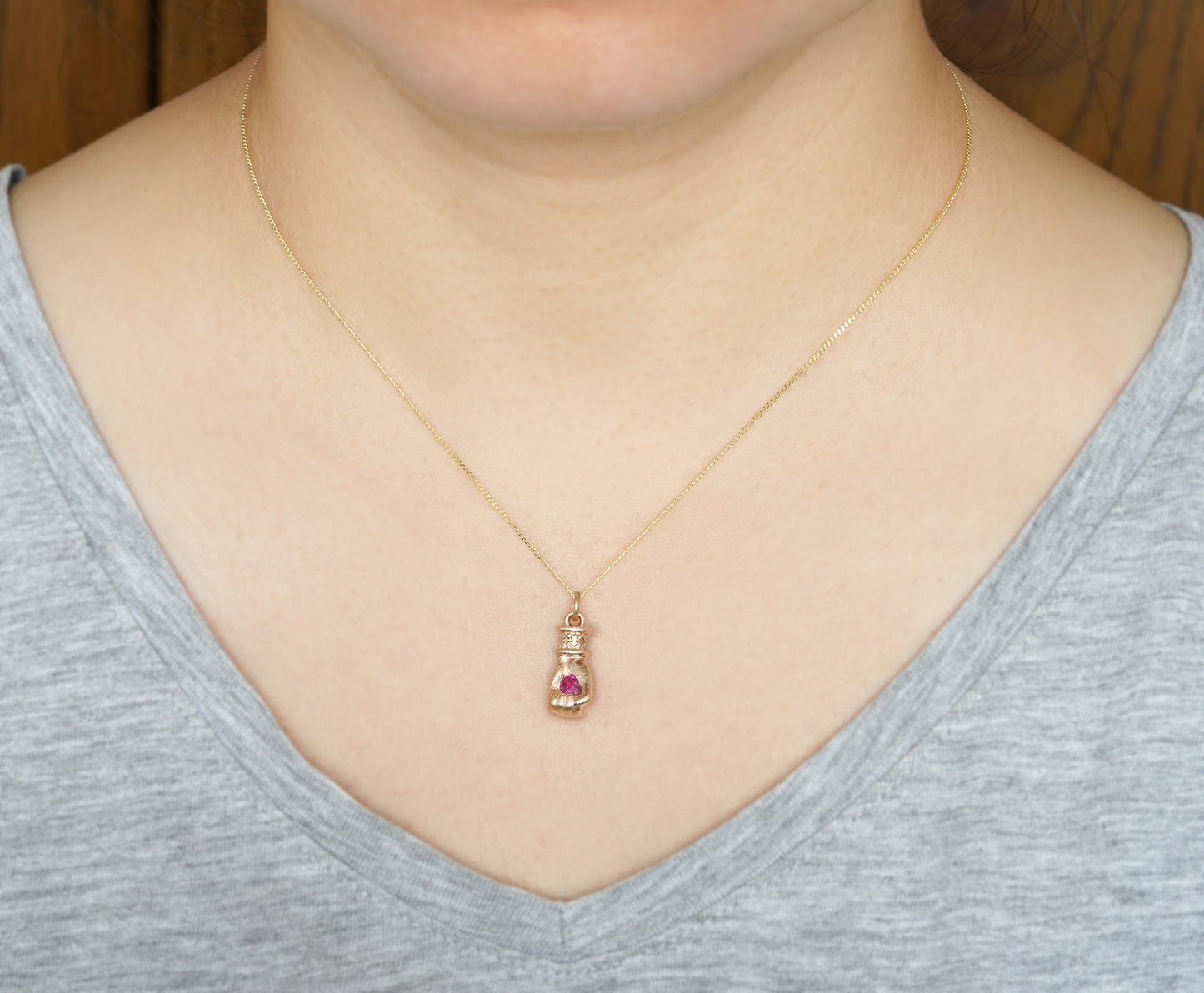 Hand Pendant with Natural Ruby in Solid Yellow Gold