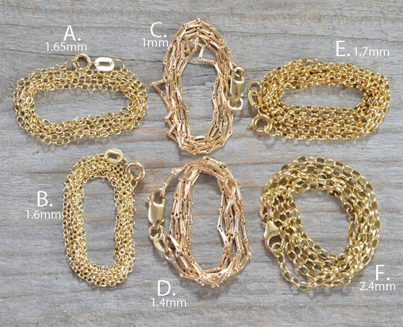Solid 9k Yellow Gold Chain, Trace, Barleycorn, Belcher, Figaro and Franco