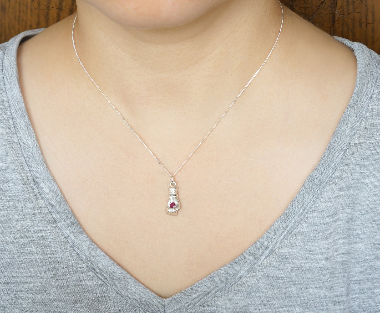 Solid Yellow Gold or Solid Sterling Silver Hand Pendant with Ruby