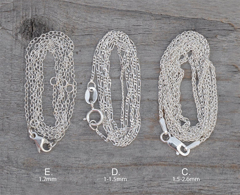 Solid Sterling Silver Chain; Cable, Diamond Cut Belcher, Spiga, Figaro, Special Trace, Omega