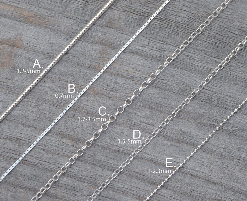 Solid Sterling Silver Chain; Snake, Box, Belcher, Diamond Cut Belcher, and Ball