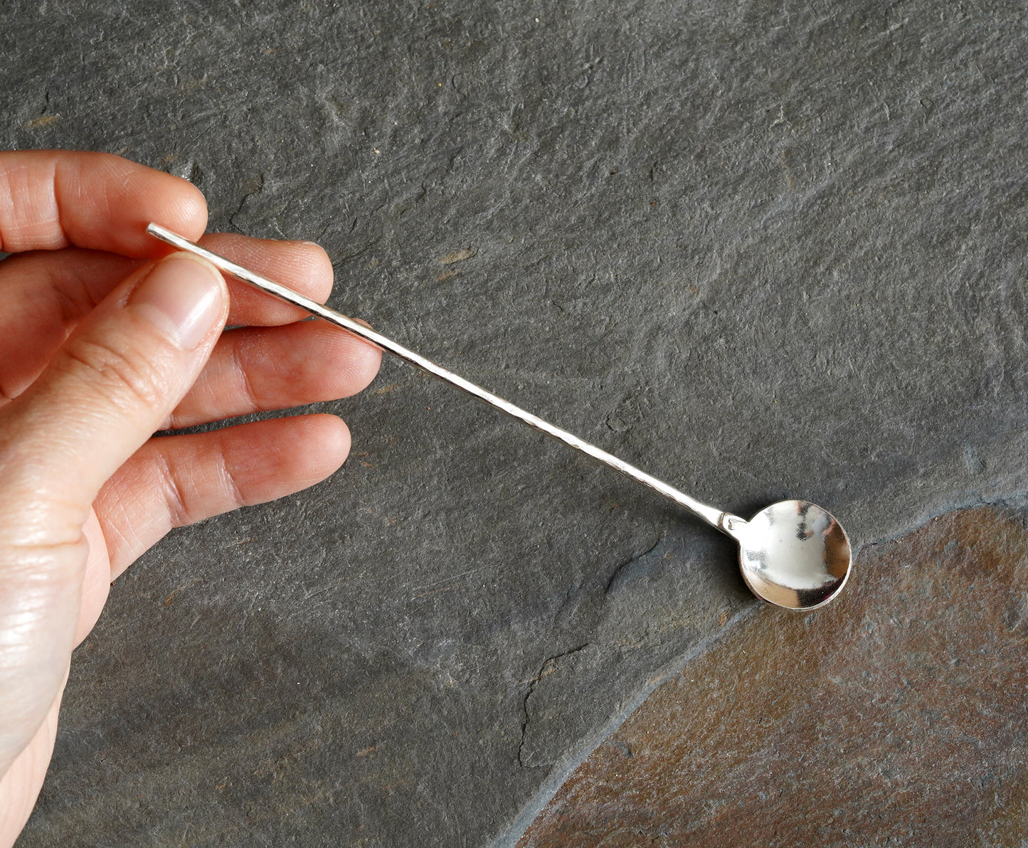 Rustic Coffee Spoon in Solid Sterling Silver