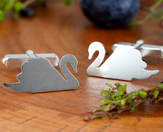 Swan Cufflinks in Sterling Silver, Personalized Swan Cufflinks