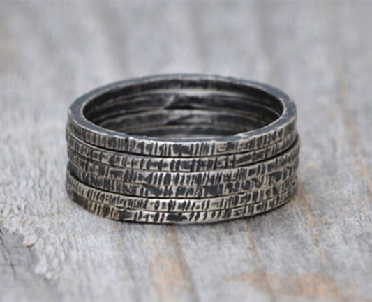 Textured Black or Bright Silver Rings, Stackable Silver Ring