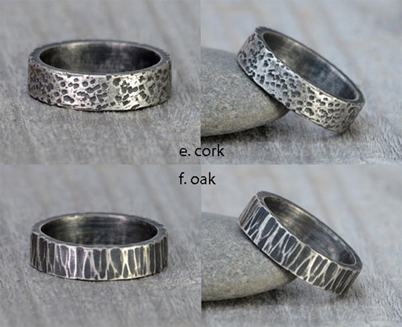 Textured Wedding Band in Black Silver, Rustic 5.5mm Wedding Ring