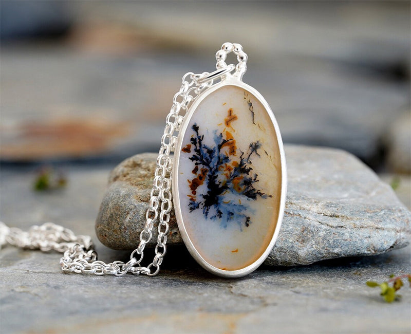 Unique Dendritic Agate Necklace in Sterling Silver