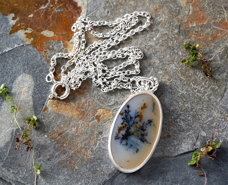 Unique Dendritic Agate Necklace in Sterling Silver