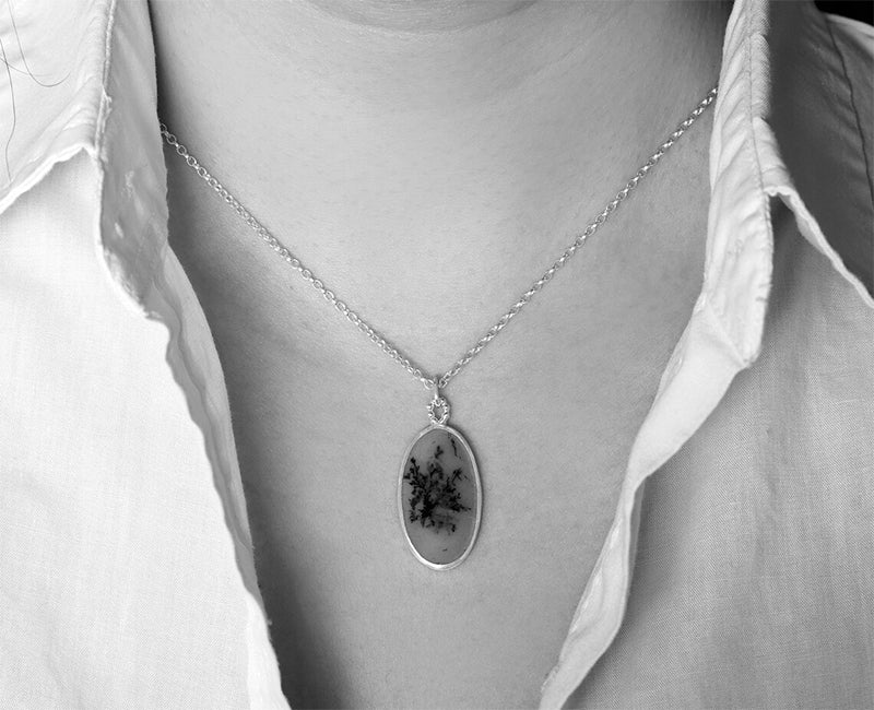 Unique Dendritic Agate Necklace in Sterling Silver