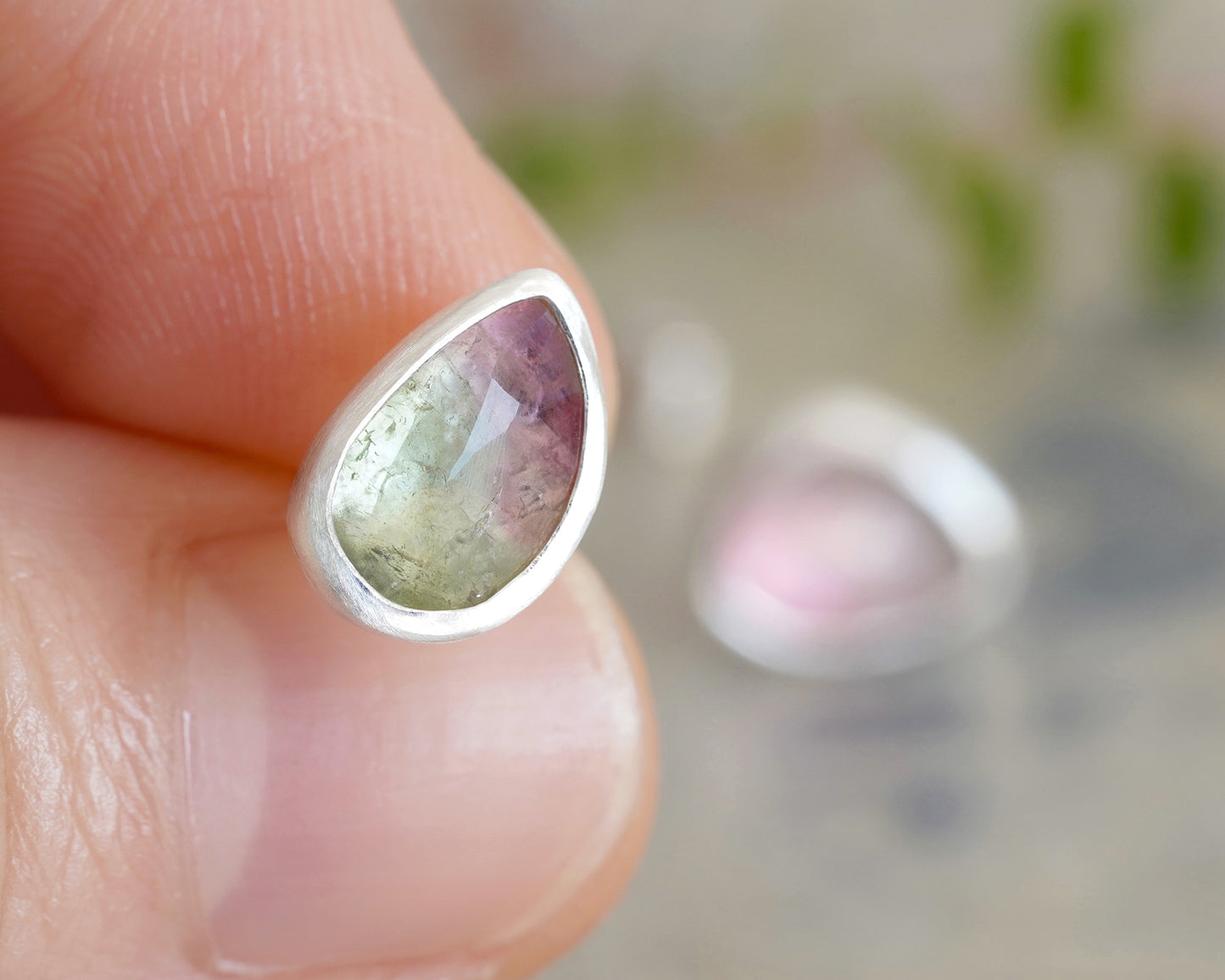 Natural Watermelon Tourmaline Stud Earrings in Sterling Silver