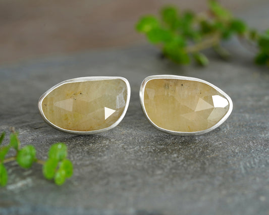 Natural Yellow Sapphire Cufflinks in Solid Silver