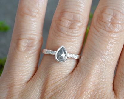 Salt & Pepper Diamond Engagement Ring with Shoulder Diamonds