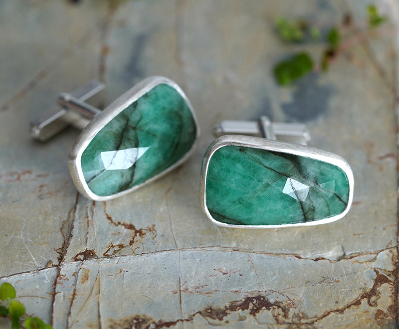 22ct Emerald Cufflinks in Sterling Silver