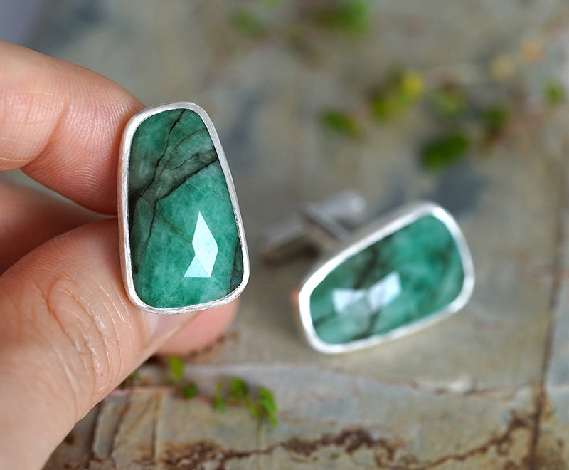 22ct Emerald Cufflinks in Sterling Silver