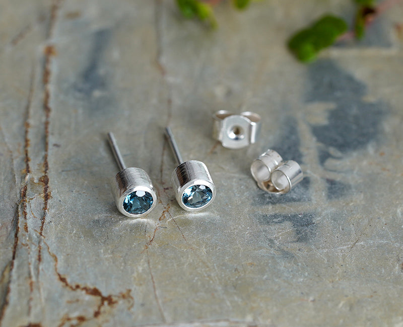 London Blue Topaz Stud Earring, Clear Topaz Ear Post