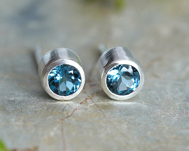 London Blue Topaz Stud Earring, Clear Topaz Ear Post