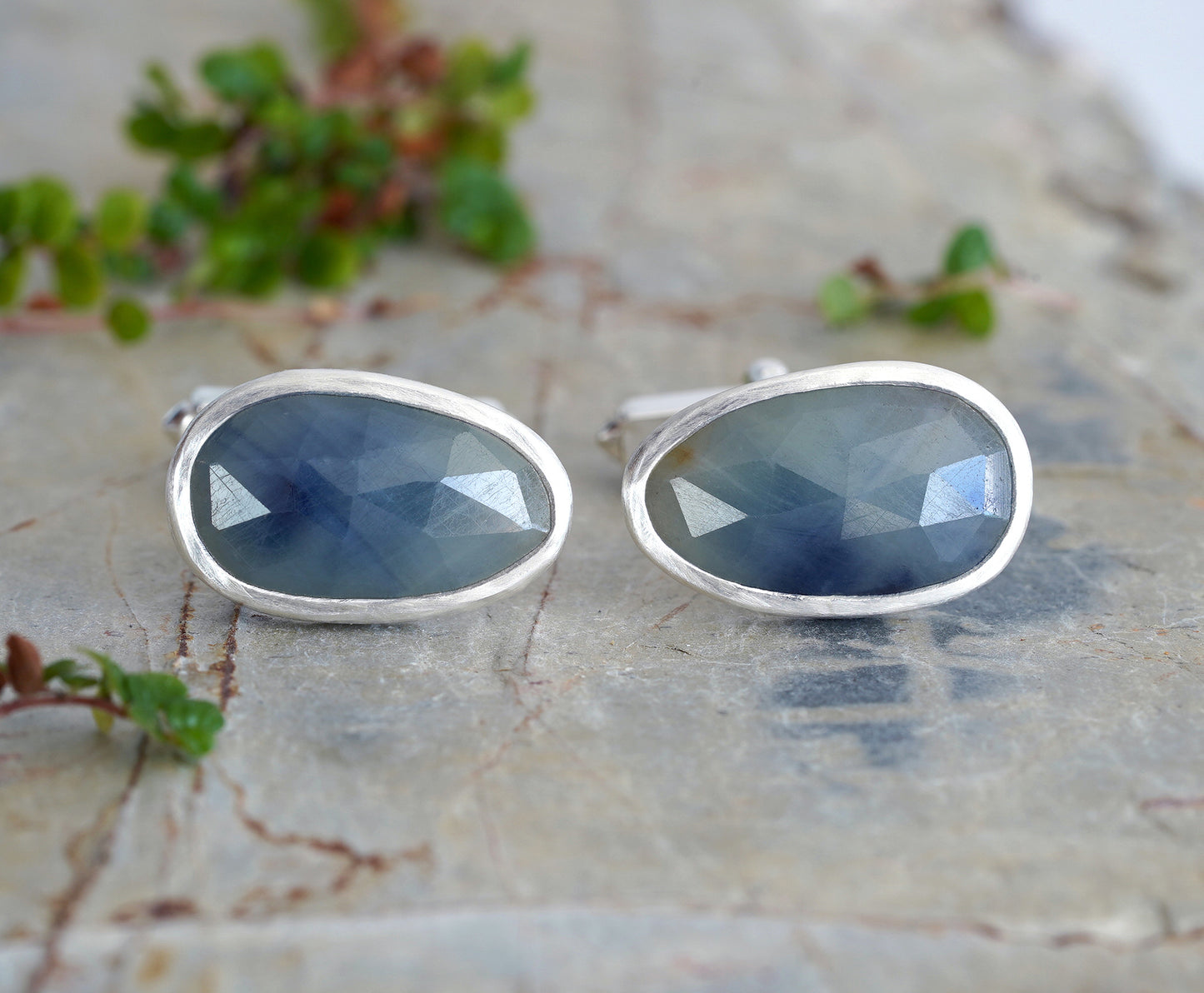 9.9ct Sapphire Cufflinks in Solid Silver, One of a kind Gemstone Cufflinks