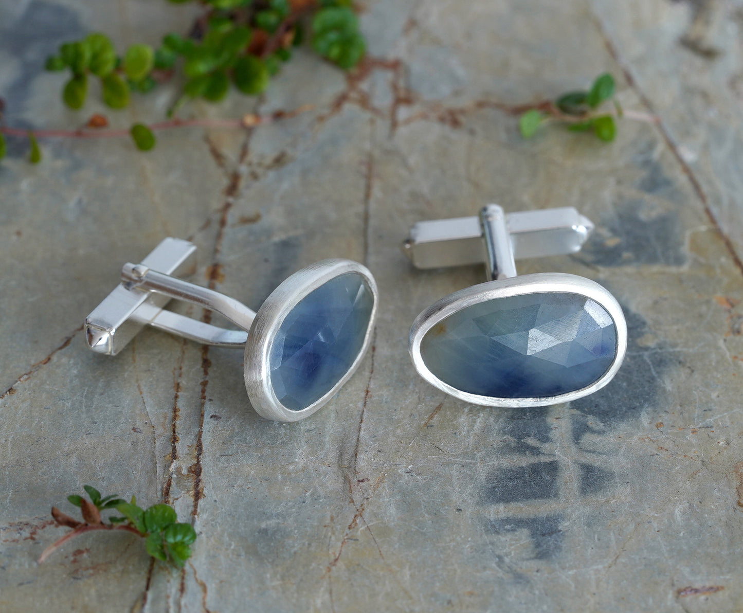 9.9ct Sapphire Cufflinks in Solid Silver, One of a kind Gemstone Cufflinks