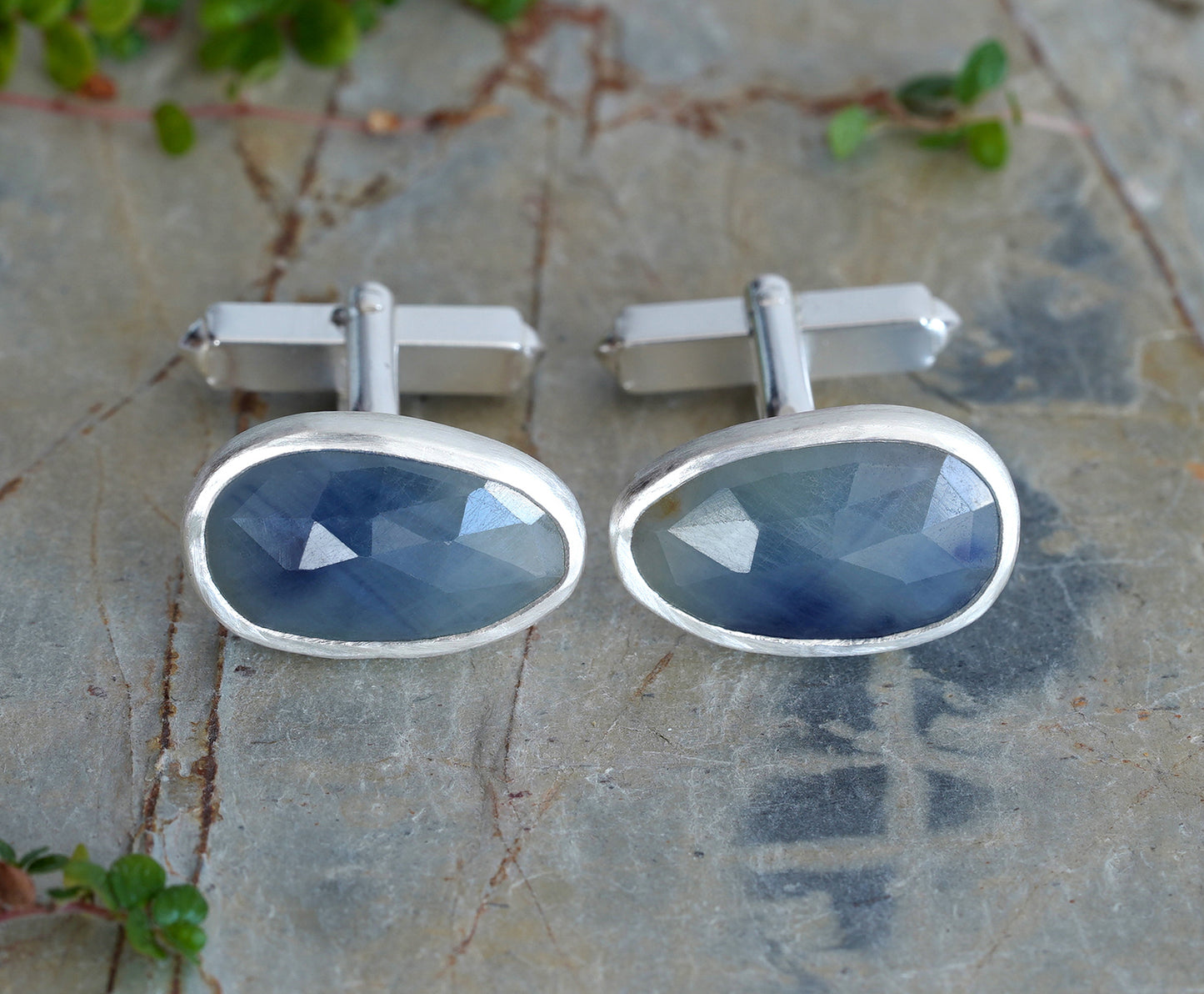 9.9ct Sapphire Cufflinks in Solid Silver, One of a kind Gemstone Cufflinks