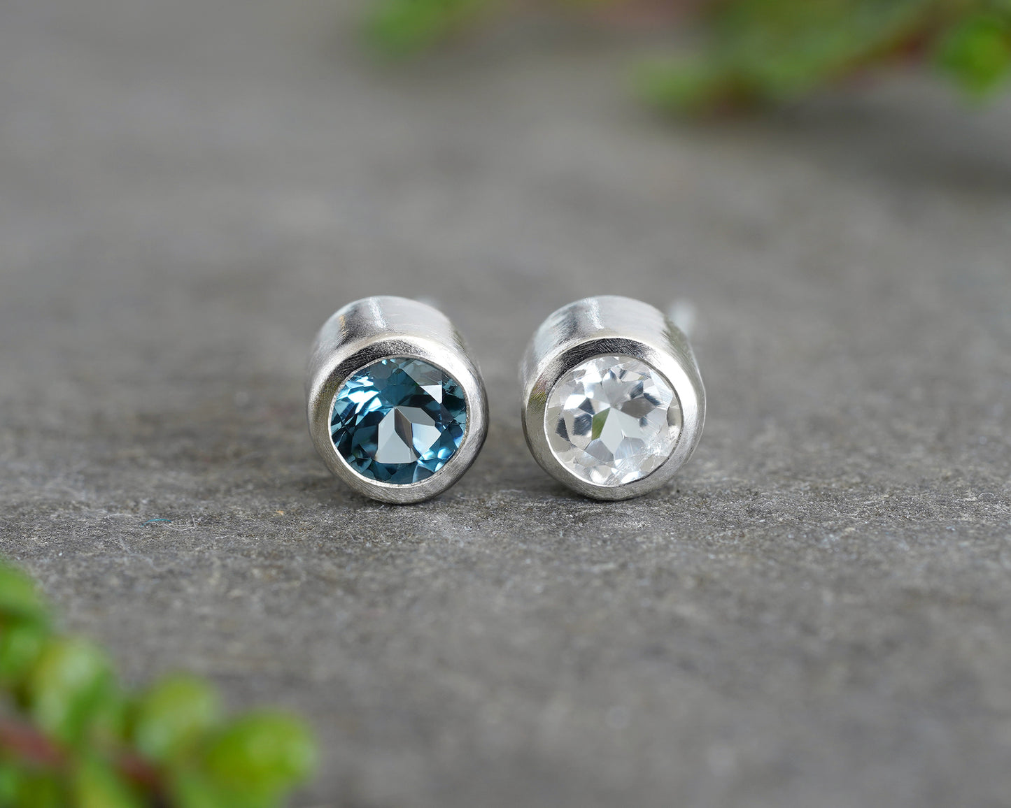 London Blue Topaz Stud Earring, Clear Topaz Ear Post