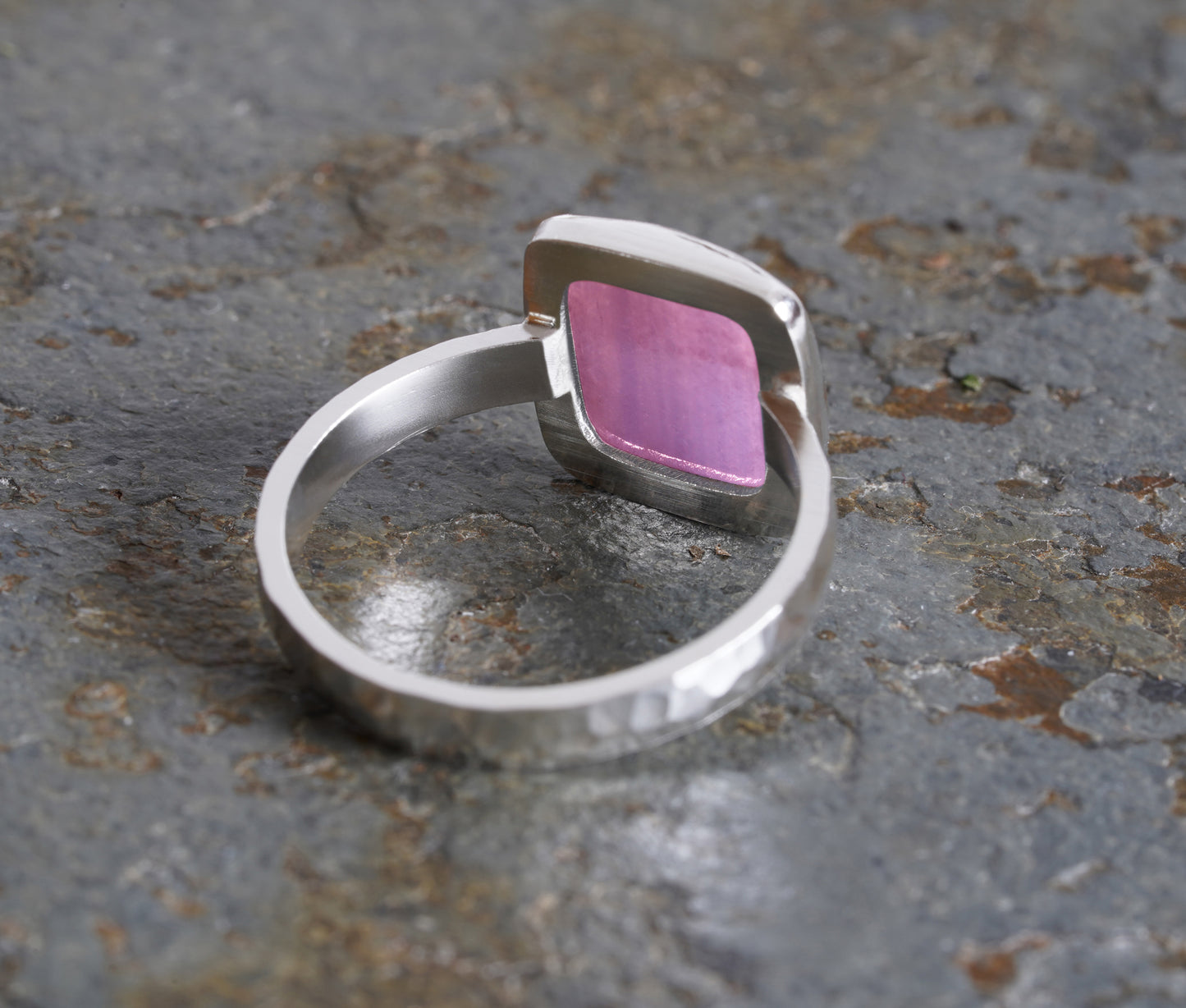 Square Pink Sapphire Ring with an Open Back