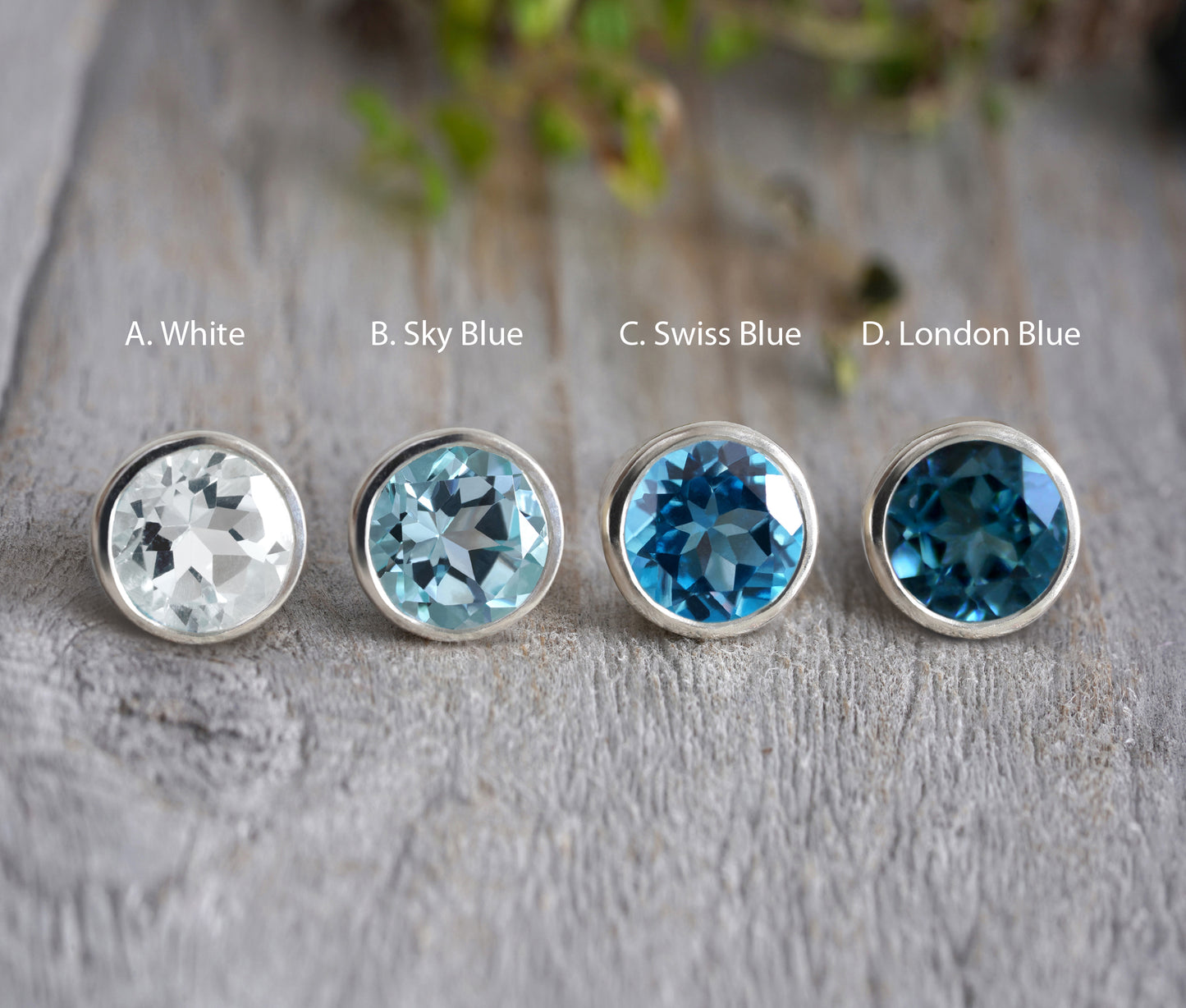 8mm Topaz Stud Earrings, Blue Topaz Ear Posts, Large Topaz Earrings