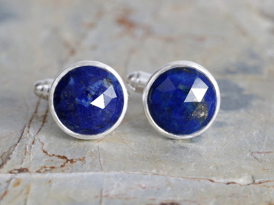 Round Lapis Lazuli Cufflinks in Sterling Silver