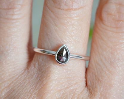 Pear Shape Black Diamond Engagement Ring