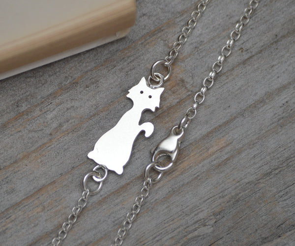 Cat Bracelet in 925 Sterling Silver, Silver Cat Anklet