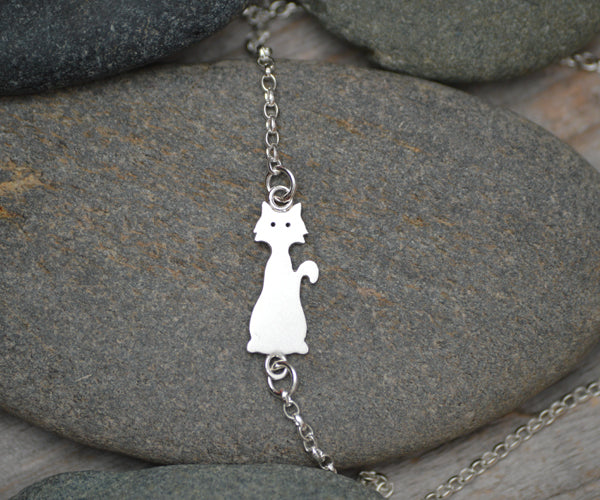 Cat Bracelet in 925 Sterling Silver, Silver Cat Anklet