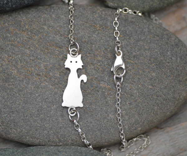 Cat Bracelet in 925 Sterling Silver, Silver Cat Anklet