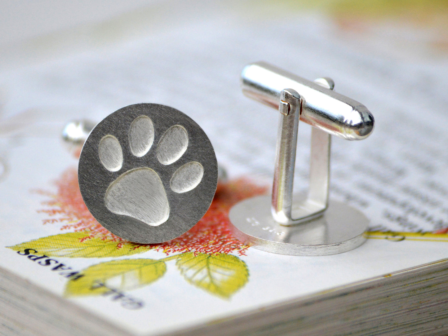White Paw Print Cufflinks in Sterling Silver, Personalized Cufflinks