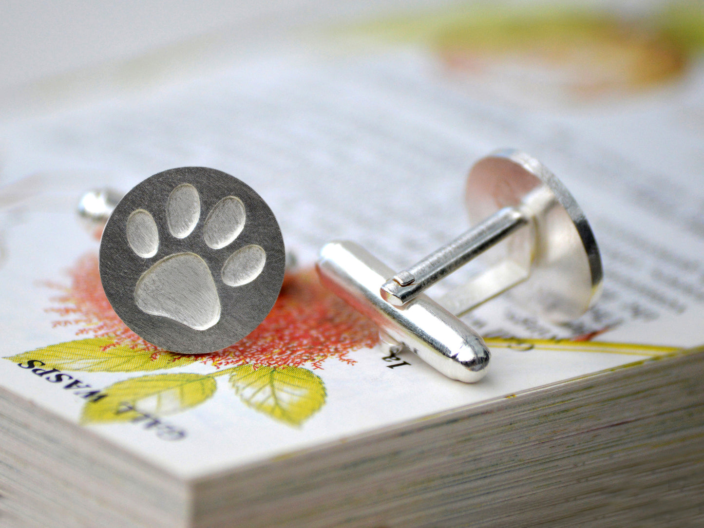 White Paw Print Cufflinks in Sterling Silver, Personalized Cufflinks